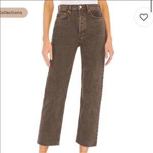 Re/Done 70s Stovepipe High-Rise Straight Leg Jeans in Brown